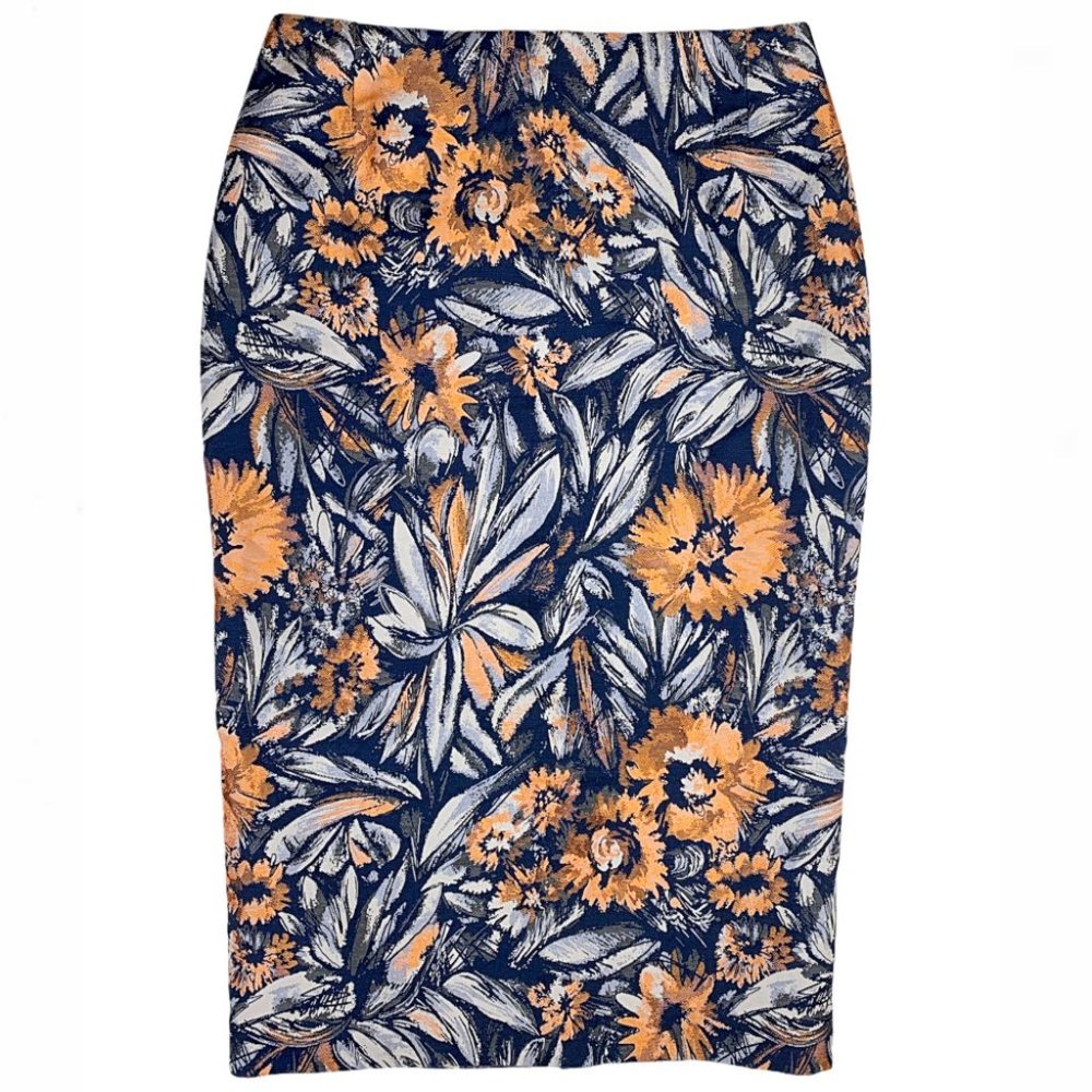 Dennis Merotto Designer Floral Twill Pencil Skirt